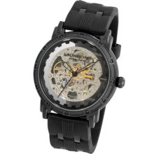 Stuhrling 165c 33562 Winchester Cavalier Skeleton Black Case Rubber Mens Watch