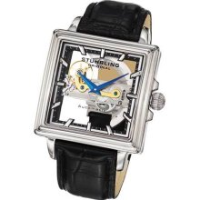 Stuhrling 298 33152 Plaza Bridge Auto Skeleton Black Leather Mens Watch