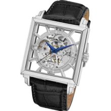 Stuhrling 333n 33152 Winchester Plaza Skeleton Auto Ss Case Leather Mens Watch