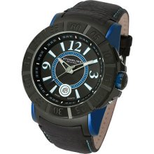 Stuhrling 543 332u551 Sentry Quartz Black Dial Blue Accents Leather Mens Watch