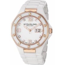 Stuhrling Original 154.33EP314 Mens Quartzand#44; White Ceramic Case and Bracelet with White Dial and Rose Gold Accents
