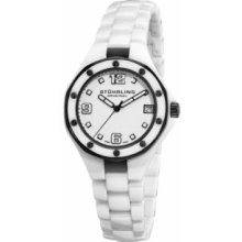 Stuhrling Original 155.11EP20 Womens Quartzandamp;#44; White Ceramic Case and Bracelet with White Dial with Black Accent