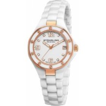 Stuhrling Original 155.11EP3 Womens Quartzandamp;#44; White Ceramic Case and Bracelet with White Dial with Rose Gold Accent