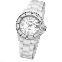 Stuhrling Original 272.11EP3 Womens Swiss Quartzandamp;#44; White Ceramic Case and Bracelet with Black-White Dial