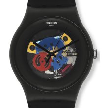 Swatch Black Lacquered Mens Watch Suob101