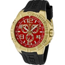 Swiss Legend Men's Super Shield Chrono Gold Tone Ip Case Red Dial Blac