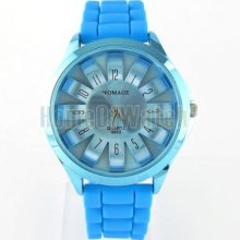 Teens Women Blue Sunflower Blossom Sport Quartz Analog Wrist Watch