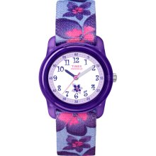 Timex Kids' Analog Watch, Purple Flowers Nylon Strap