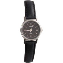 Timex Womens Classics Black Dial Stainless Steel Case Leather Strap Watch T2n737