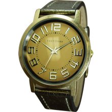 TOKYObay Unisex Platform Metallic Analog Stainless Watch - Bronze Leather Strap - Bronze Dial - T135M-BZ