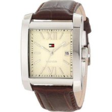 Tommy Hilfiger Men Brown Leather Strap Beige Dial Watch 1710318