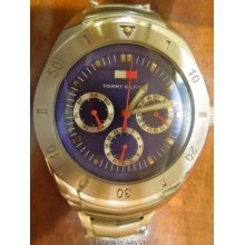 Tommy Hilfiger Multifunction Watch Mens Blue Dial #F90190 Stainless Steel