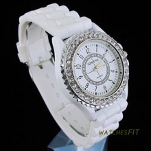 Trendy Lady Girls Gift Clear Crystal White Silicone Jelly Wrist Quartz Watch