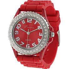 Tressa Womens Rhinestone Accented Silicone Watch - Classic Red 9.5