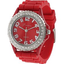 Tressa Womens Rhinestone Accented Silicone Watch - Classic Red 9.5