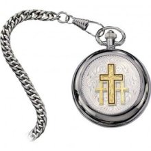 Triple Cross Small Silver Inlay Pocket Watch