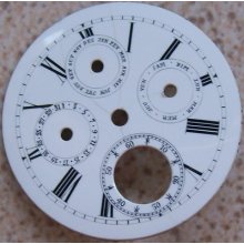 Triple Date & Moon Phase Enamel Dial For Pocket Watch 42 Mm. In Diameter