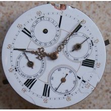 Triple Date Pocket Watch Movement And Enamel Dial 43 Mm. In Diameter To Restore