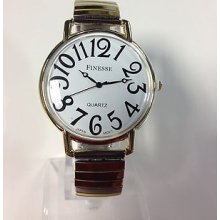 Two Tone Ladies Stretch Elastic Big Numbers Jumbo Large Easy Read Watch