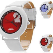Unisex PU Analog Quartz Watch Wrist 0687H (White)