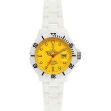 Unisex White Plastic Resin Case and Bracelet Quartz Yellow Dial Date