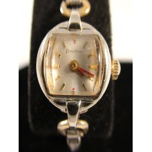 Unusual Red Hands Bulova 10k White Gold Rgp Vintage Ladies Watch Serviced Works