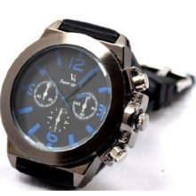 V6 Blue Fashion Men Sport Analog Quartz Wrist Watch Black Silicon Wristwatches