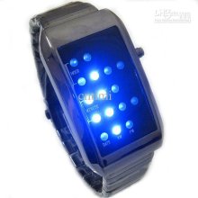 Vegan Fashion Watch Blue Binary Led Watch Digital Black Mens Watch W