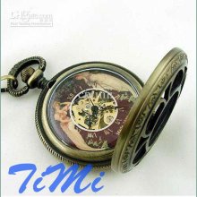 Vegan Vintage Painting Image Hollow Mechanical Pocket Watch