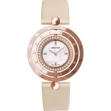 Versace Ladies Eon Analogue Watch 80Q81sd498 S002 With Diamond Set And Rose Gold Plated 2- Ring Satin Strap