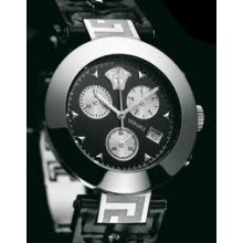 Versace Watches Round Reve' Chronograph Watch In Black & Steel