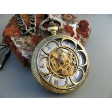 Victorian Pocket Watch, Bronze Mechanical Pocket Watch, Pocket Watch Chain - Unisex - Edwardian - Steampunk - Watch - Item MPW157r