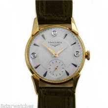 Vintage 1950's Longines Diamond Dial Men's 14k Yellow Gold Classic Dress Watch