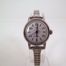 Vintage 1976 Timex Electric Retro Style Women's Watch in Silver with Silver Expansion Band Sweep Second Hand Nurses Watch