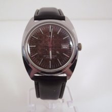 Vintage 1977 Silvertone Timex Automatic Retro Style Men's Watch Sweep Second Hand and Date Window & New Black Leather Band Brown/Bronze Dial