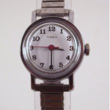 Vintage 1980 Timex Wind Up Retro Style Women's Watch in Silver with NOS Silver Expansion Band RED Sweep Second Hand Nurses Watch