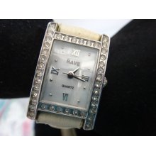 Vintage Art Deco Style Rave Ladies Fashion Diamontes Quartz Watch on Cream Leather Strap FREE POSTAGE