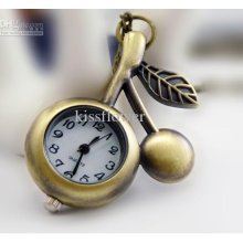Vintage Bronze Color Cherry Shape Pocket Watch Necklace,quartz Watch