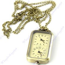 Vintage Bronze Double Quartz Pocket Watch Pendant Sweater Necklace Chain Gift