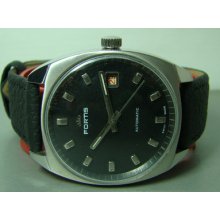 Vintage Fortis Automatic Date Swiss Mens F514 Black Dial Wrist Watch Old Used