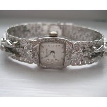 Vintage Ladies Solid 14k White Gold Bulova Wrist Watch