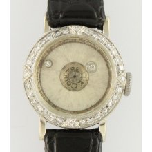 Vintage Lecoultre 14k White Gold Diamond Mystery Dial Ladies Wrist Watch