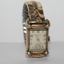 Vintage Mens Bulova Watch Wristwatch Art Deco Benrus Band 10K Gold Filled
