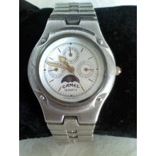 Vintage Mens Watch Camel Quartz Movement Silver Color