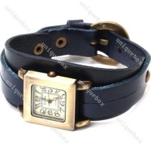 Vintage Multi-color Leather Band Square Retro Style Women's Quartz Watch Gift