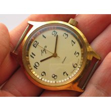 Vintage Soviet Luch Watch 23 Jewels, Gilt Case, Awesome Golden Dial Vgc+