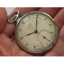 Vintage Soviet Molnija Pocket Watch Slim Chromed Case Beautiful Dial 2q-1955 Vgc