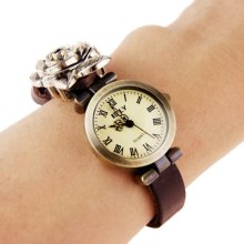 Vintage Style Round Dial Women's Quartz Watch (Brown) - Stainless Steel - Brown