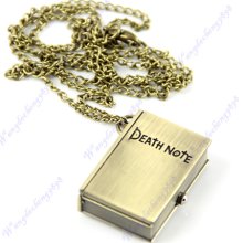 Vintage Unique Bronze Quartz Pocket Watch Open Death Note Pendant Necklace Gift