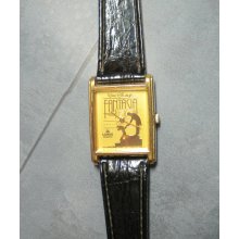 Walt Disney Fantasia 50th Year Celebration Mickey Mouse Gold Embossed Lorus Quartz Wrist Watch Works